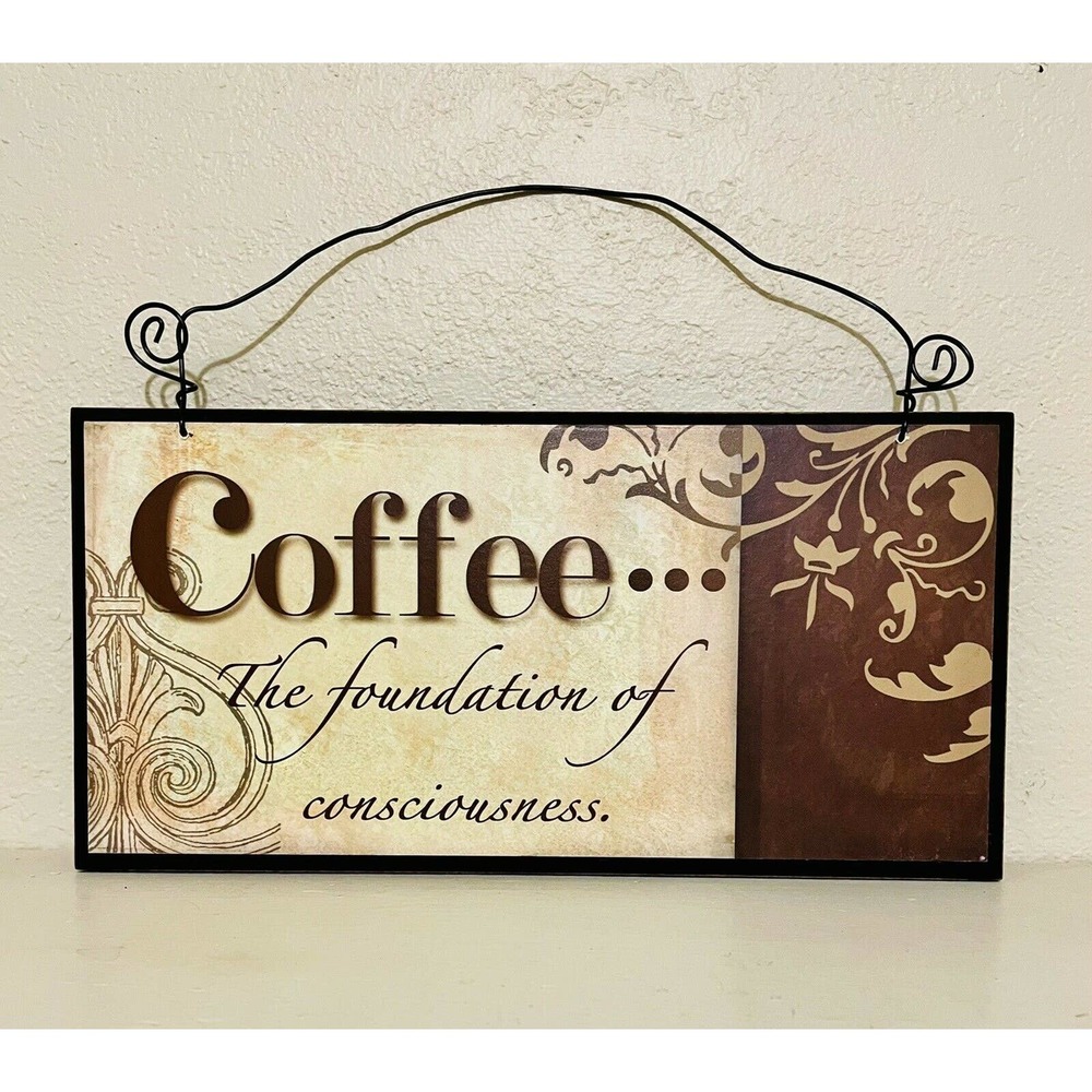 Wood Coffee Wall Sign 6x12 w Wire Hanger